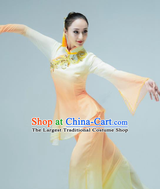 Chinese Folk Dance Fan Dance Orange Outfits Jiaozhou Yangko Dance Stage Performance Clothing