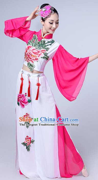 China Spring Festival Gala Yangko Dance Embroidered Peony Outfits Folk Dance Clothing Fan Dance Costume