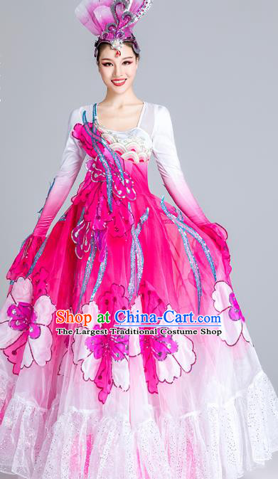 China Spring Festival Gala Opening Dance Rosy Dress Modern Dance Clothing Stage Performance Costume