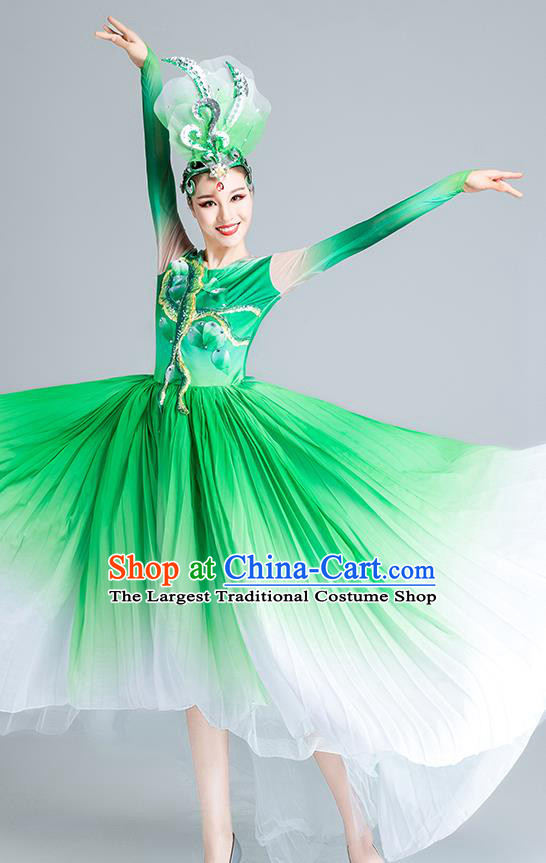 China Modern Dance Clothing Opening Dance Green Dress Flowers Dance Stage Performance Costume