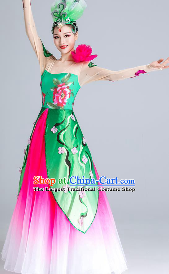 China Lotus Dance Costume Modern Dance Stage Performance Clothing Opening Dance Rosy Dress