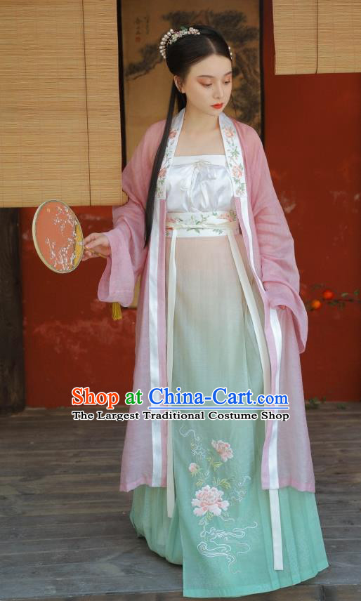 China Ancient Civilian Female Hanfu Dress Garment Traditional Song Dynasty Country Lady Historical Clothing