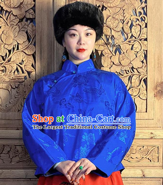 China Tang Suit Royalblue Silk Shirt Classical Slant Opening Blouse National Women Costume