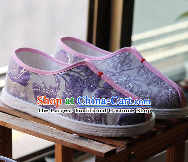 China National Folk Dance Shoes Handmade Multi Layered Lilac Cloth Shoes