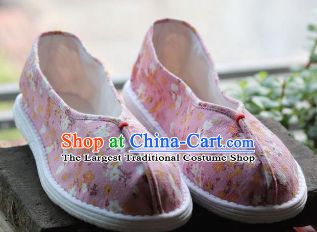 China National Woman Printing Pink Flax Shoes Handmade Multi Layered Cloth Shoes