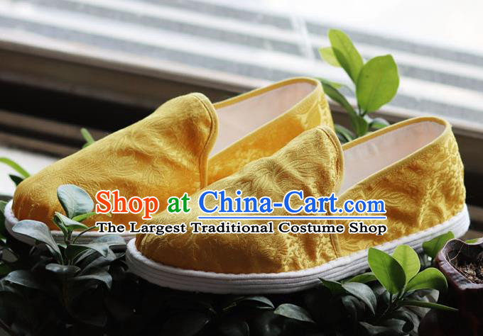 Chinese Handmade Satin Shoes Traditional Martial Arts Shoes Golden Brocade Shoes