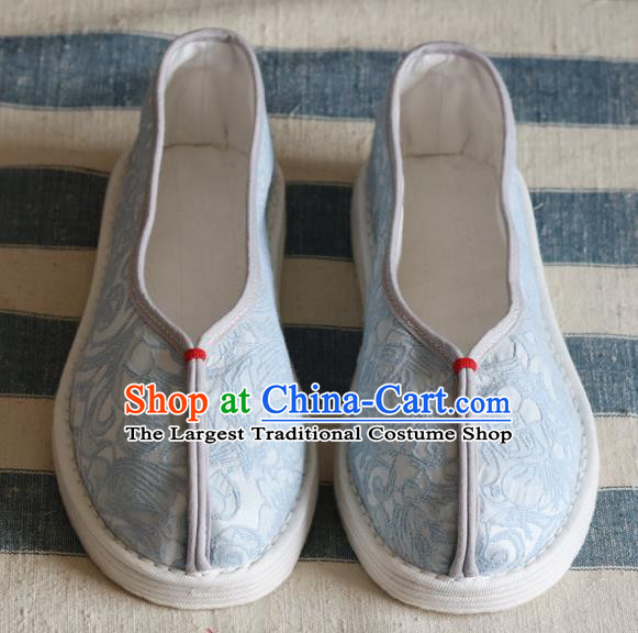 China National Woman Folk Dance Shoes Handmade Jacquard Blue Cloth Shoes