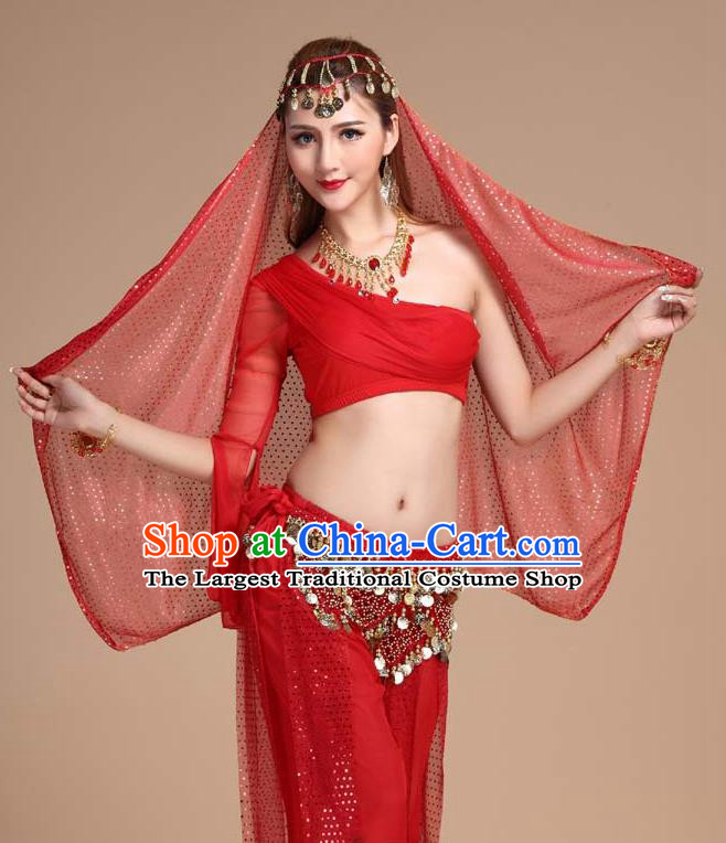 Indian Belly Dance Red Outfits Asian Traditional Raks Sharki Top and Pants India Folk Dance Clothing