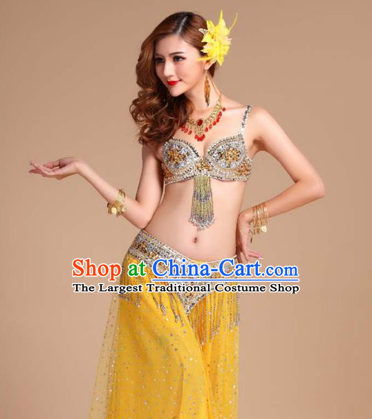 Asian Traditional Raks Sharki Yellow Bra and Skirt India Belly Dance Performance Clothing Indian Oriental Dance Uniforms