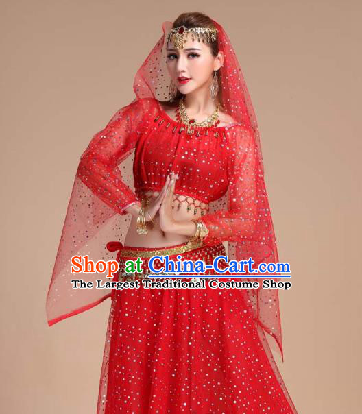 India Folk Dance Clothing Indian Belly Dance Red Skirt Outfits Asian Traditional Court Stage Performance Dress