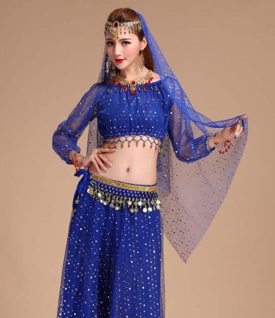 Asian Traditional Court Stage Performance Dress India Folk Dance Clothing Indian Belly Dance Royalblue Skirt Outfits