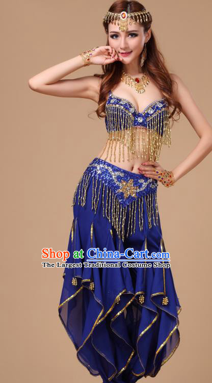 Top Asian Oriental Beauty Dance Bra and Pants Clothing Indian Belly Dance Training Royalblue Uniforms