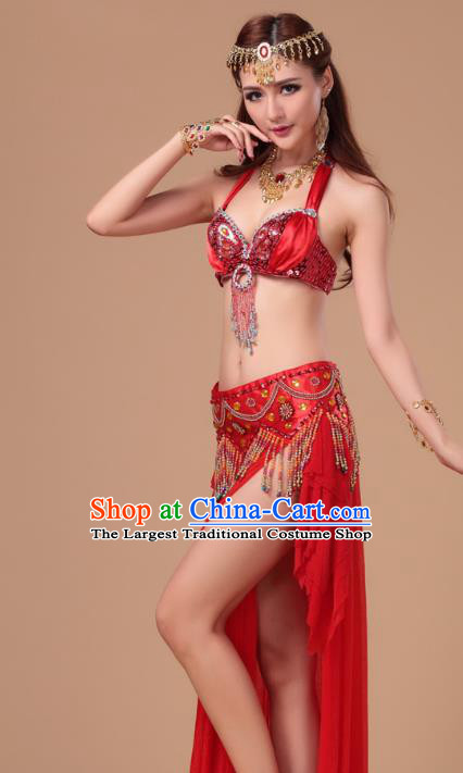 Asian Belly Dance Red Uniforms Traditional Oriental Beauty Dance Bra and Skirt Indian Stage Performance Costumes