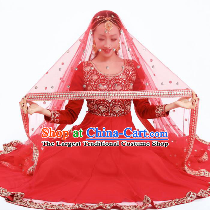 Indian Anarkali Stage Performance Red Dress Asian Traditional Court Dance Costumes