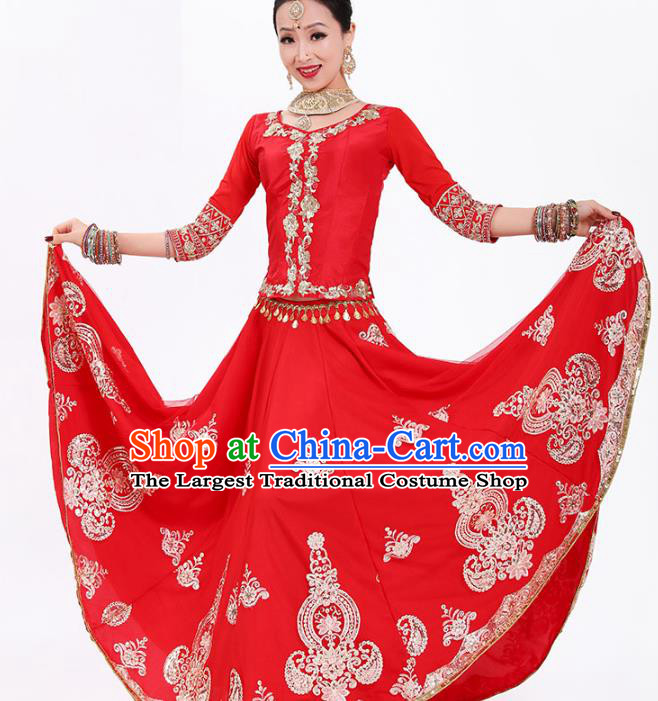 Asian Traditional Court Bride Stage Performance Costumes Indian Wedding Lehenga Red Dress