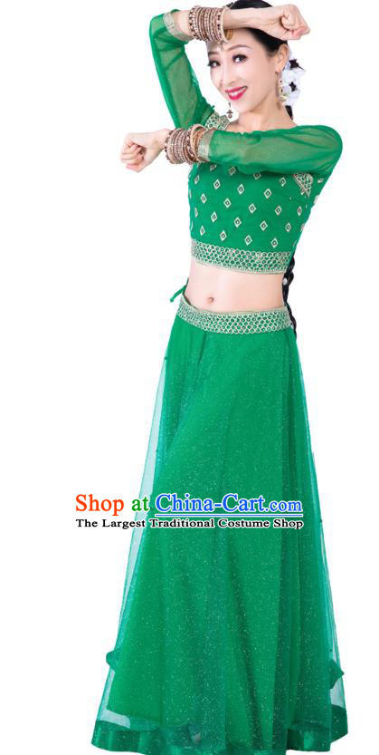 Asian Indian Traditional Folk Dance Lehenga Green Blouse and Dress India Bollywood Dance Clothing