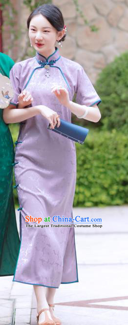 China Traditional Young Lady Lilac Silk Qipao Dress Classical Dance Cheongsam Clothing