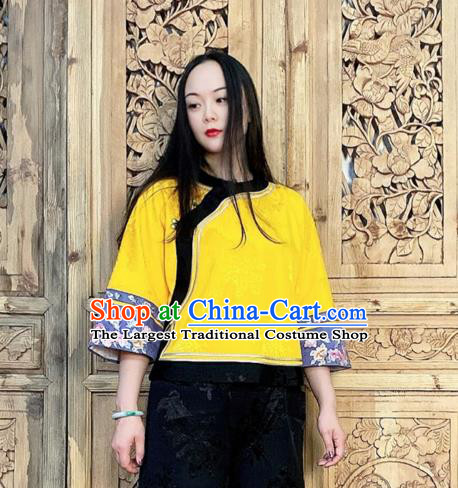 Chinese Embroidered Cheongsam Shirt Traditional Golden Silk Blouse Tang Suit Upper Outer Garment