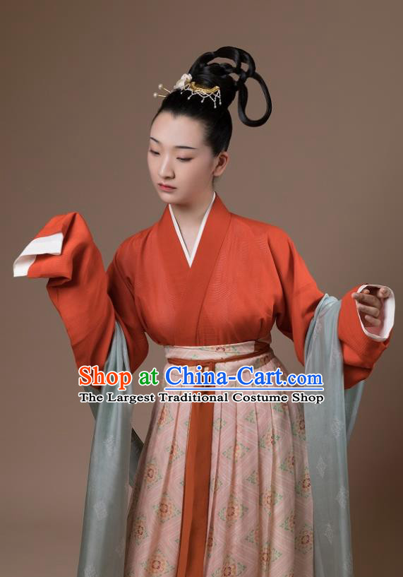 China Traditional Early Tang Dynasty Historical Costumes Ancient Court Lady Hanfu Garment Complete Set