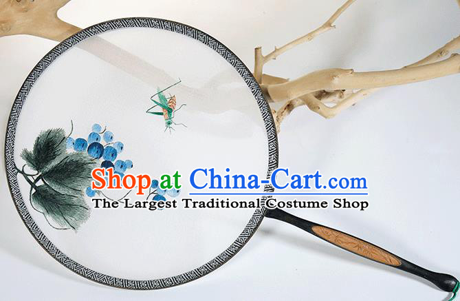 China Traditional Ming Dynasty Palace Fan Handmade Hanfu Circular Fan Classical Embroidered Grape Silk Fan