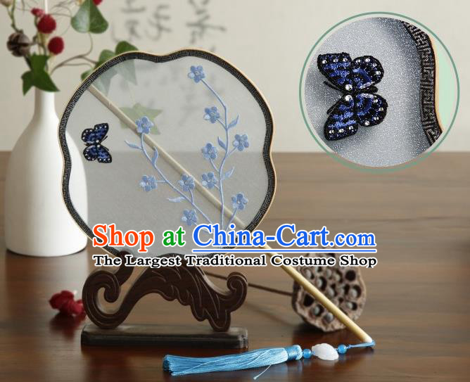 China Embroidered Plum Butterfly Silk Palace Fan Traditional Hanfu Fan Handmade Classical Dance Fan