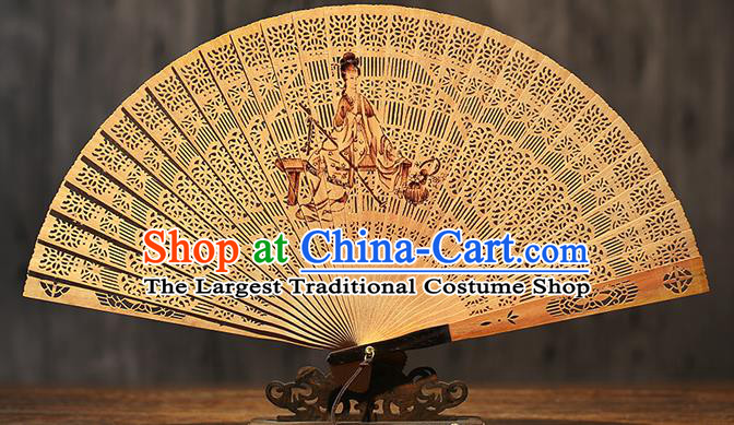 Chinese Traditional Kung Fu Fan Handmade Sandalwood Fan Ink Painting Goddess Folding Fan