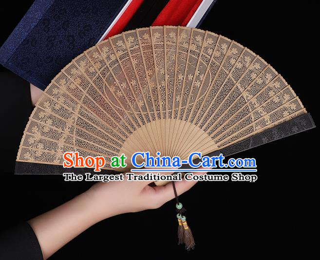 Chinese Classical Carving Folding Fan Hollow Sandalwood Accordion Handmade Ebony Fan Craft