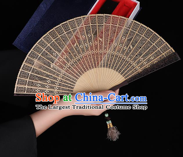 Chinese Handmade Ebony Fan Craft Classical Folding Fan Hollow Sandalwood Accordion