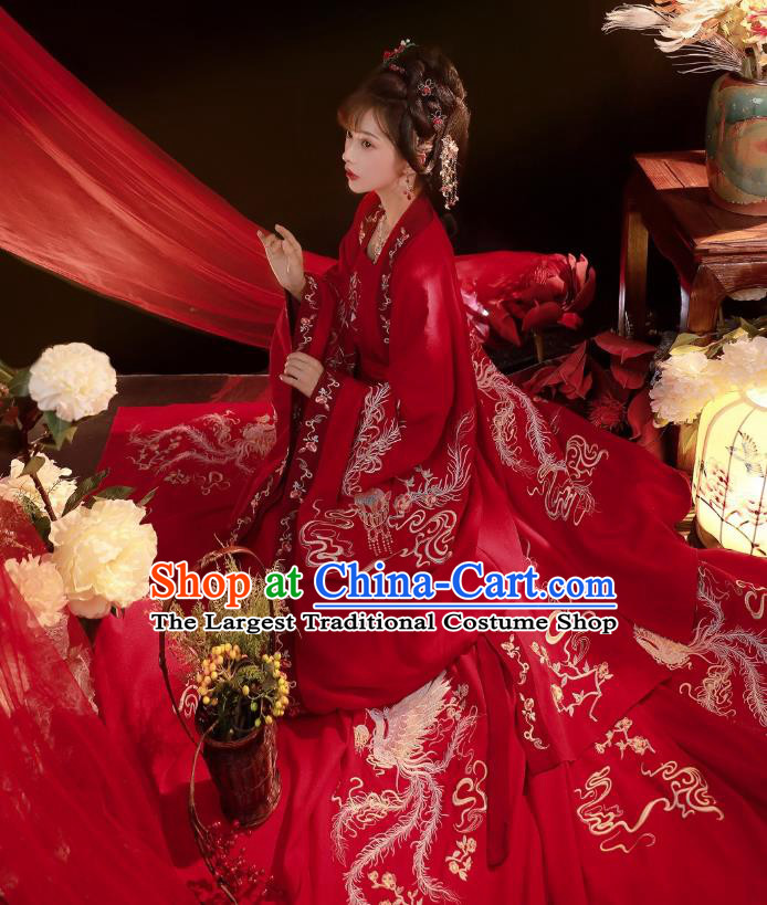 China Ancient Princess Red Hanfu Dress Traditional Ming Dynasty Wedding Costumes Complete Set