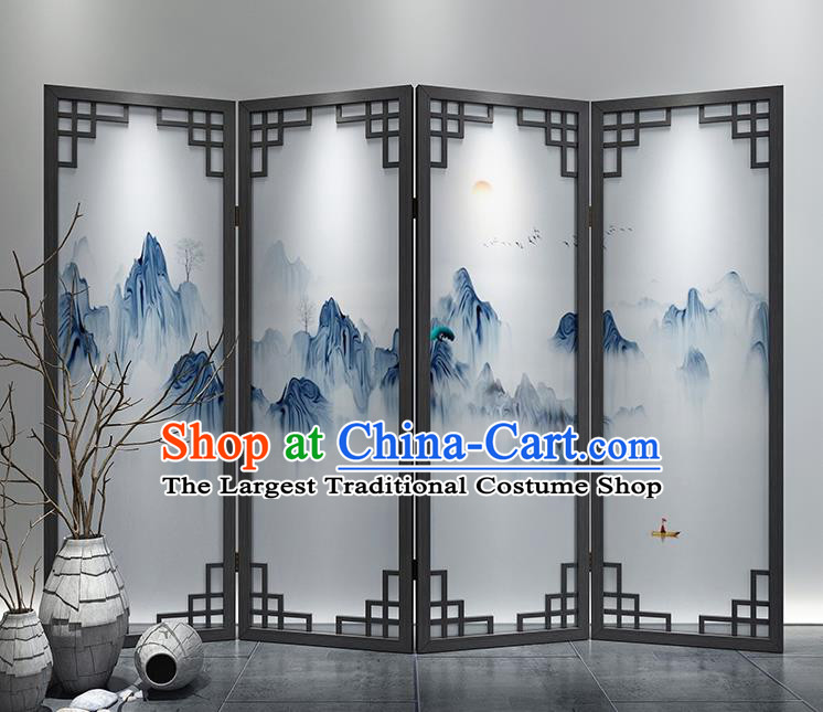 Chinese Living Room Folding Screens Handmade Landscape Painting Walnut Screen