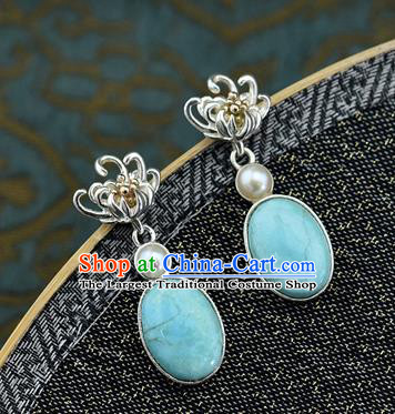 China Traditional Cheongsam Silver Chrysanthemum Earrings Handmade Kallaite Ear Accessories