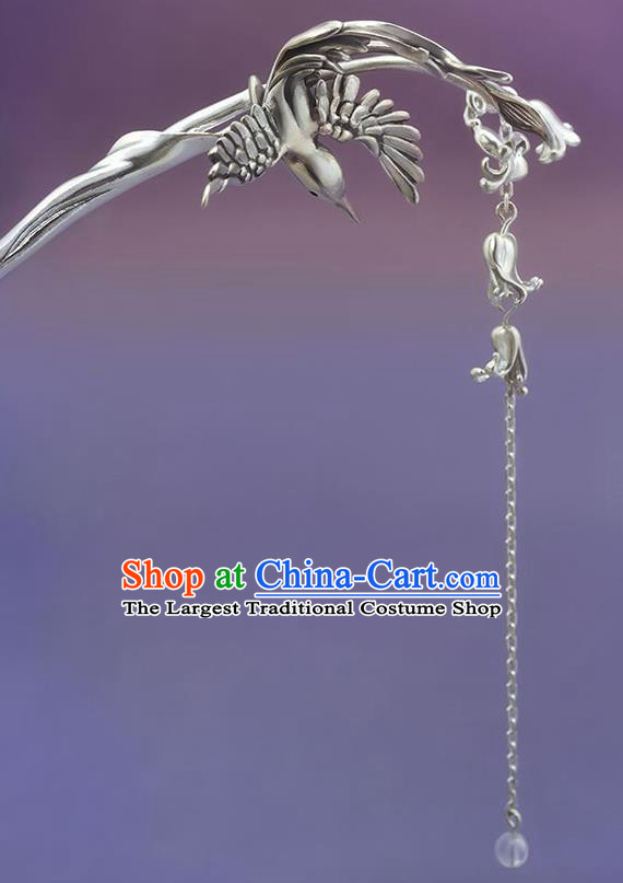 Chinese Traditional Hair Accessories National Silver Bird Tassel Hair Stick Handmade Cheongsam Hairpin