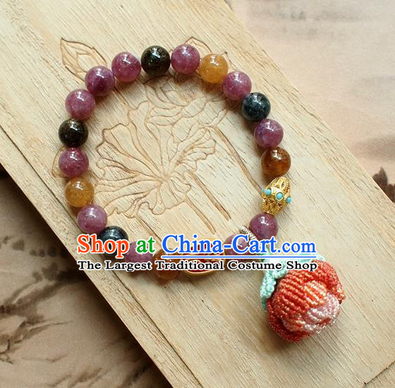 Chinese National Cheongsam Beads Lotus Wristlet Accessories Traditional Qing Dynasty Amethyst Bracelet