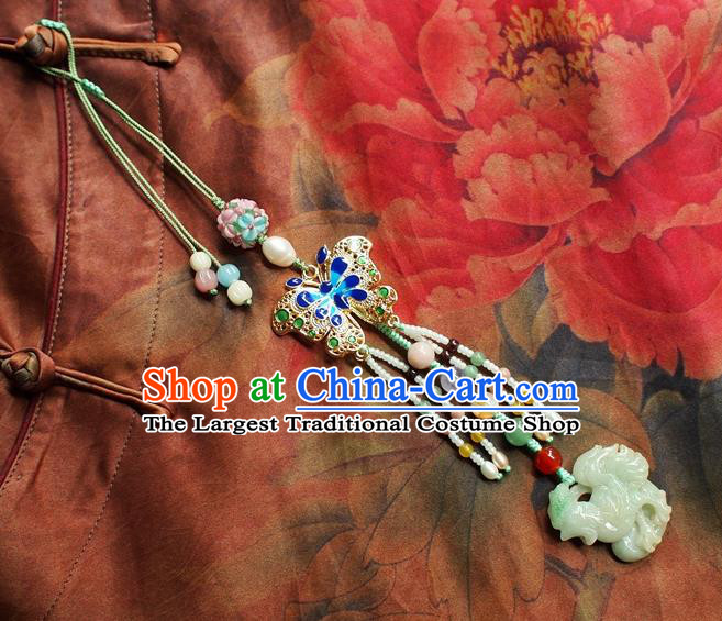 Chinese National Cheongsam Cloisonne Butterfly Brooch Traditional Jadeite Cock Pendant Accessories