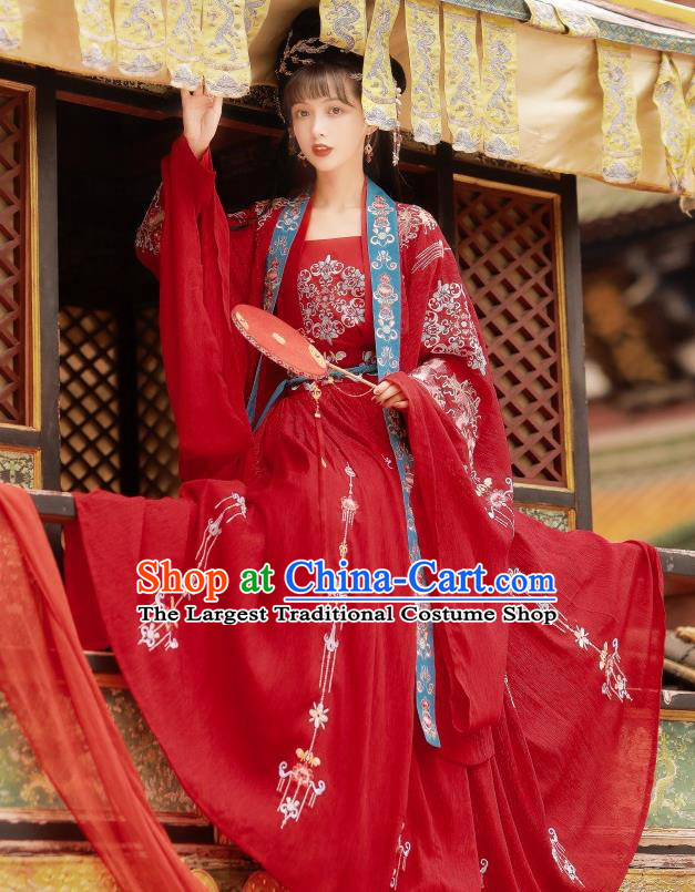 China Traditional Tang Dynasty Wedding Costumes Ancient Princess Red Hanfu Dress Clothing