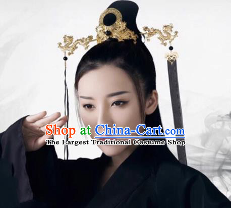 Chinese Ancient Swordswoman Hair Accessories Golden Hair Crown and Hairpins