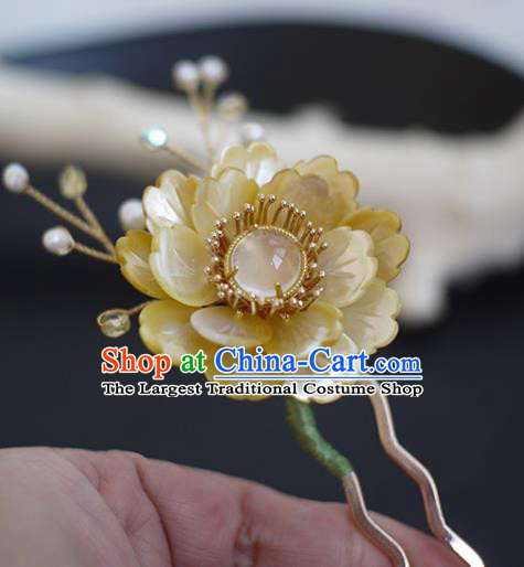 Chinese Traditional Hanfu Hair Accessories Ancient Princess Yellow Shell Peony Hairpin