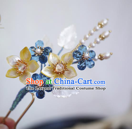 Chinese Ancient Princess Shell Flowers Hairpin Traditional Hanfu Pearls Hair Accessories