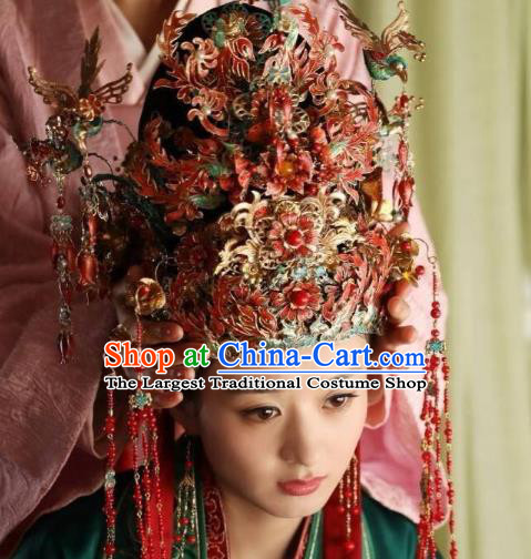 Chinese Traditional Song Dynasty Wedding Headwear Ancient Drama The Story Of MingLan Phoenix Coronet