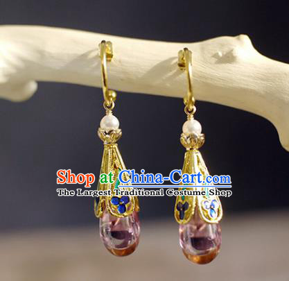 China Handmade Zircon Earrings Traditional Qing Dynasty Cloisonne Ear Jewelry