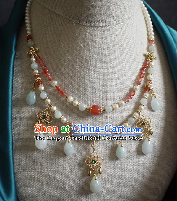 Chinese Traditional Song Dynasty Pearls Necklace Accessories Ancient Princess Agate Beads Necklet