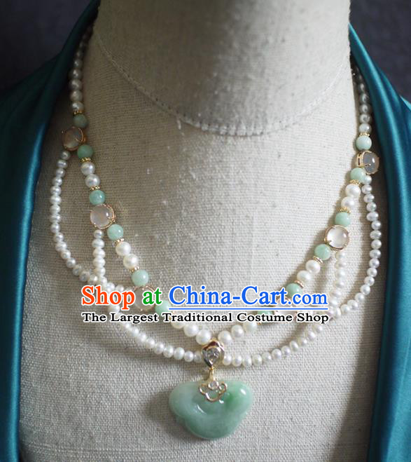 Chinese Traditional Song Dynasty Pearls Necklace Accessories Ancient Princess Jade Ingot Necklet