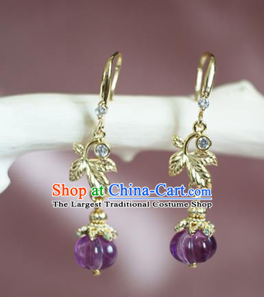 China Traditional Tang Dynasty Princess Ear Jewelry Handmade Violet Fluorite Pumpkin Earrings