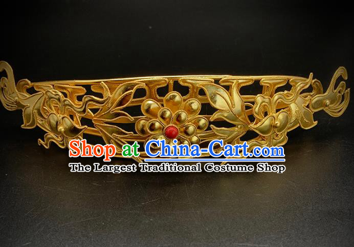 Chinese Traditional Ming Dynasty Court Hair Accessories Ancient Imperial Concubine Golden Peony Hair Crown