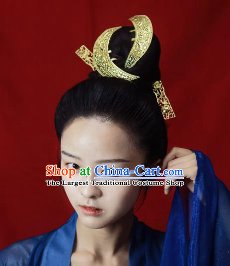 Chinese Handmade Golden Hairpins Ancient Tang Dynasty Princess Hair Accessories Full Set