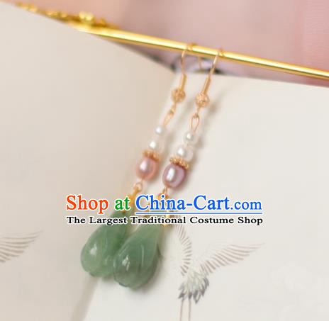 China Ancient Palace Lady Pearls Earrings Traditional Ming Dynasty Princess Jade Mangnolia Ear Jewelry