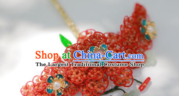 Chinese Traditional Ming Dynasty Wedding Hair Stick Ancient Empress Cloisonne Plum Blossom Hairpin