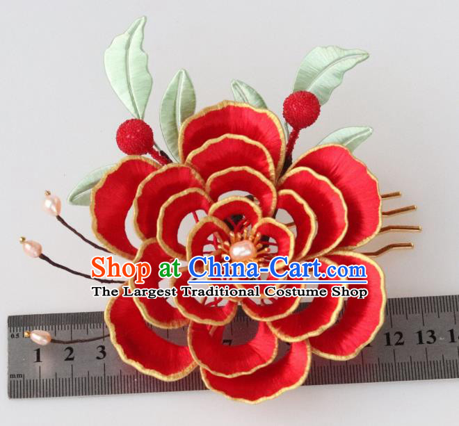 Chinese Ancient Empress Hairpin Traditional Song Dynasty Wedding Red Peony Hair Comb