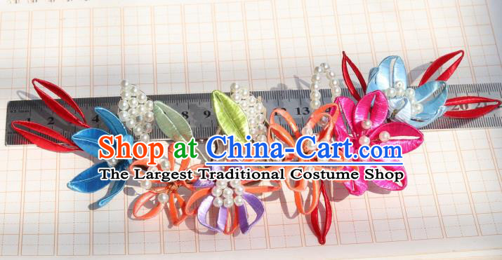 Chinese Handmade Court Woman Hair Comb Ancient Ming Dynasty Empress Silk Flowers Hairpin