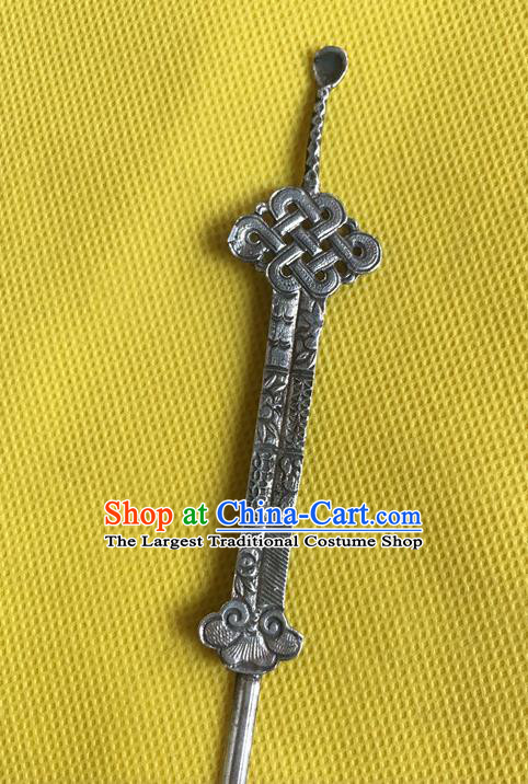 Chinese Ancient Princess Silver Hairpin Headwear Traditional Qing Dynasty Imperial Concubine Hair Stick